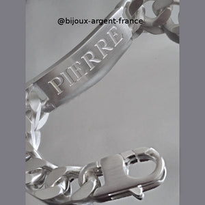Bracelet XXL argent massif homme, 14 mm, gourmette prénom pour les hommes forts au poignets forts.
