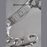 Bracelet XXL argent massif homme, 14 mm, gourmette prénom pour les hommes forts au poignets forts.