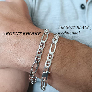 Bracelet argent maille marine alternée Hommes 7 mm de large