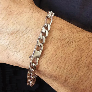 Bracelet argent massif Homme, maille Figaro de 7 mm de largeur, épaisse et massive.