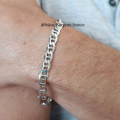 Bracelet Homme Argent massif Marine 7 mm plate - 18 à 27 cm - option rhodié