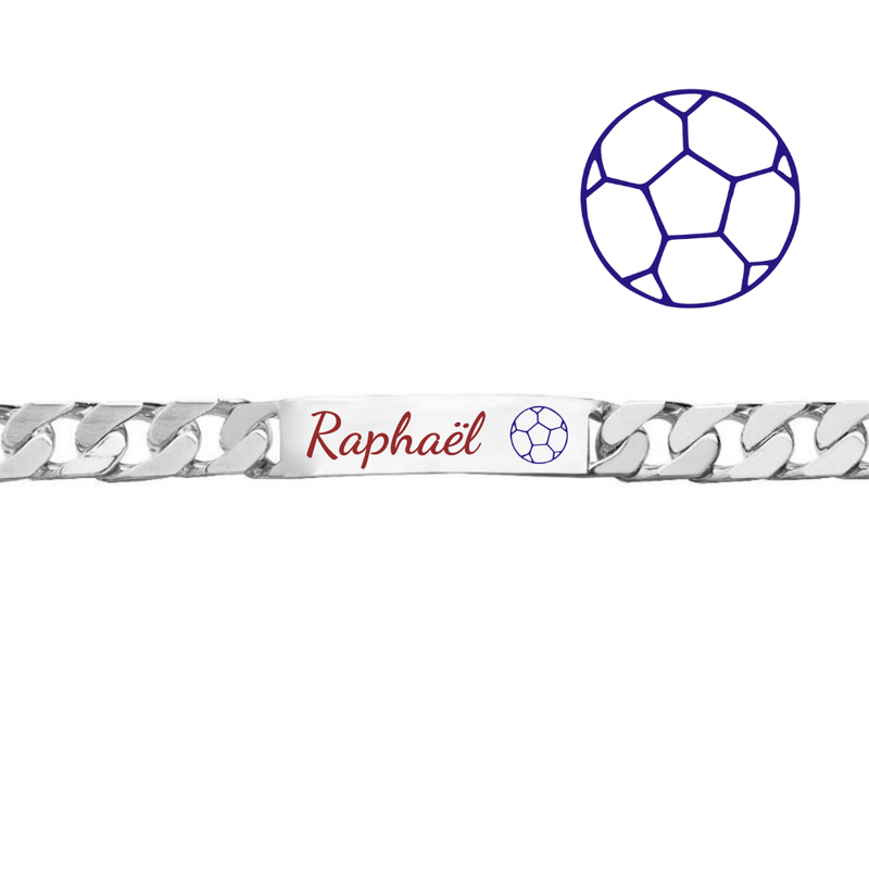 Bracelet football homme argent massif et personnalisable face / verso