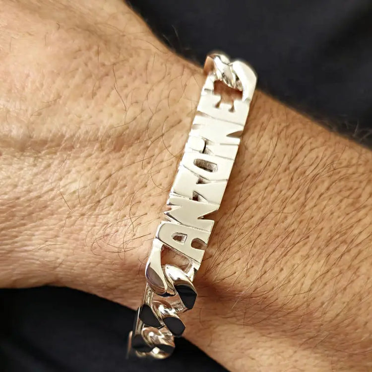 Bracelet Homme Argent, grosse maille cubaine de 12 mm, finition Argent brillant, satiné ou vieilli.