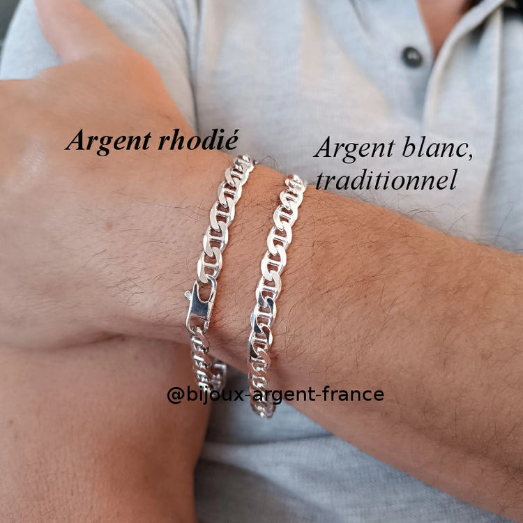 Bracelet homme argent massif, maille marine 7 mm / option rhodié, disponible jusque 27 cm de longueur.
