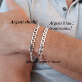 Bracelet homme argent massif, maille marine 7 mm / option rhodié, disponible jusque 27 cm de longueur.