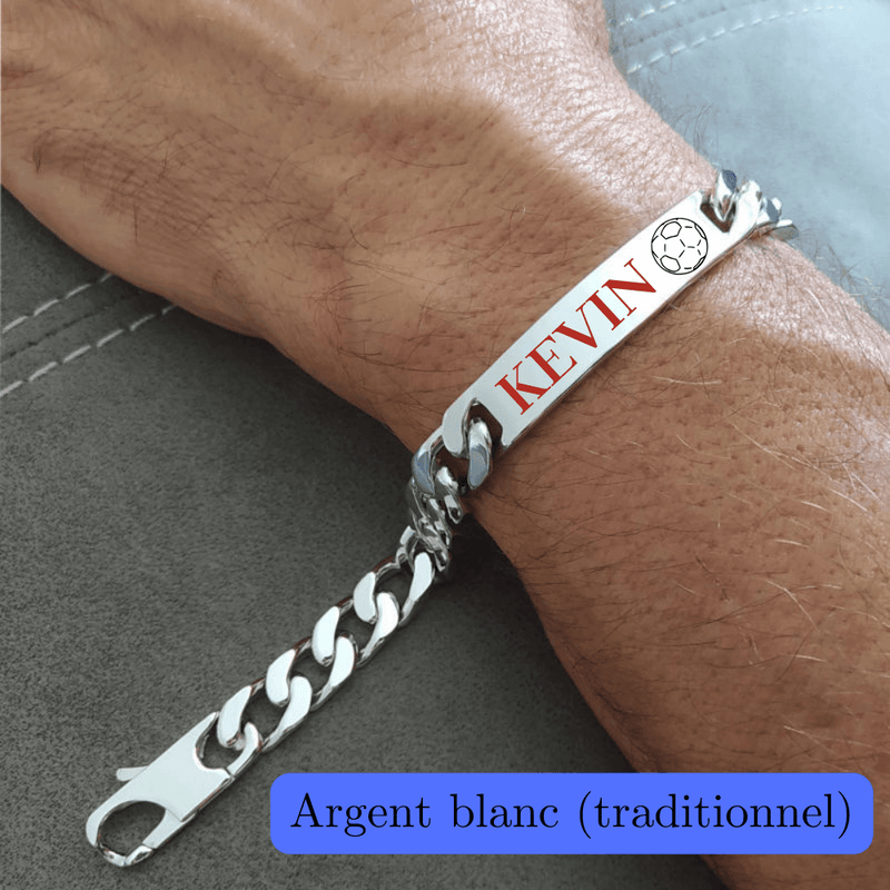 Bracelet identité maille gourmette homme argent brillant ou finition argent vieilli