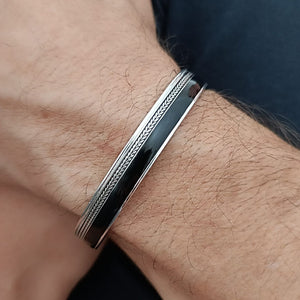 Bracelet homme jonc argent rhodié, collection MURAT pour Hommes, épis de blé porte-bonheur et laqué.