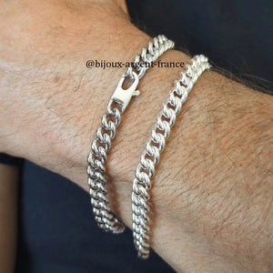 Bracelet maille gourmette ronde pour homme en argent massif rhodié 7 mm, longueur disponible de 19 à 24 cm.