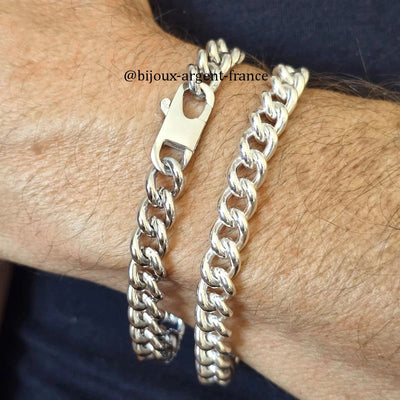 Bracelet Homme Argent Massif (33-45g) - Cubaine 9mm ronde -  19 à 24cm - option rhodié