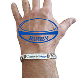 Bracelet rugbyman en argent massif personnalisable d'un ballon de rugby au choix