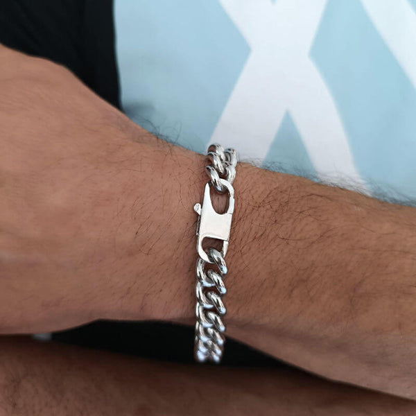 Bracelets homme en Argent massif, belle maille gourmette ronde large de 11mm