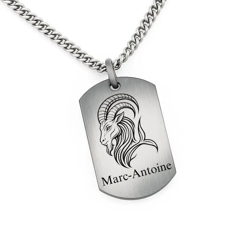 Capricorne, pendentif Argent homme personnalisable d'une gravure face et / ou au verso.