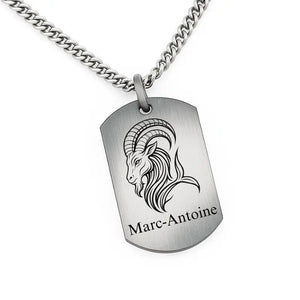 Capricorne, pendentif Argent homme personnalisable d'une gravure face et / ou au verso.