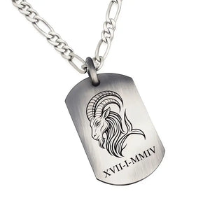 Capricorne, signe astrologique en Argent massif, grand modèle pour homme.