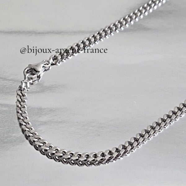 Chaîne Homme | Argent massif rhodié | gourmette 4 mm | 45 à 70 cm (poids 20 à 32 Gr.)