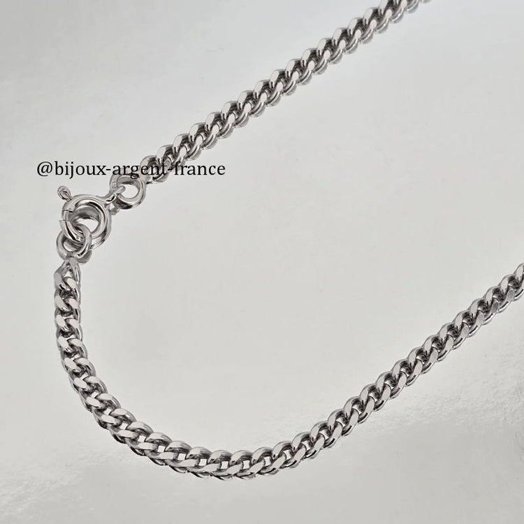 Chaîne Homme Argent Rhodié - Gourmette 2.5mm - 45 à 70cm (Poids 8 à 15g)