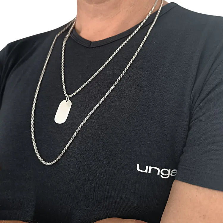 Chaîne argent hommes, maille corde 3mm en Argent massif option rhodié, proposée jusque 80 cm de longueur.