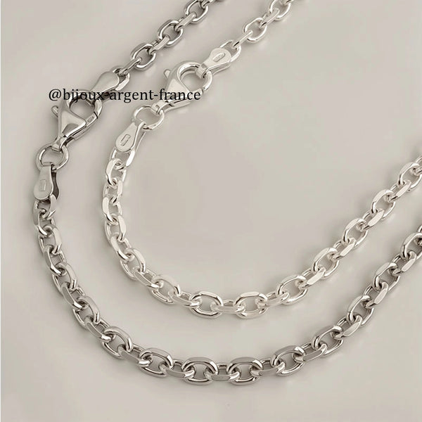 Chaîne argent massif homme, forçat 3 mm option rhodié à la maille diamantée / limée de qualité supérieure.