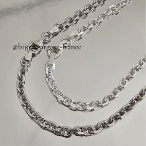 Chaîne argent massif homme, forçat 4.30 mmm option rhodié, toute longueur de 45 à 90 cm.