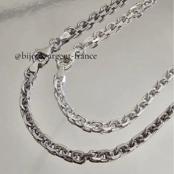 Chaîne argent massif homme, forçat 4.30 mmm option rhodié, toute longueur de 45 à 90 cm.