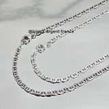 Chaîne argent massif, marine 3 mm option rhodié, disponible en 50 et 55 cm de longueur. Fabrication Française.