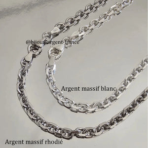 Chaîne argent massif option rhodié homme, forçat 4.30 mm proposée de 45 à 90 cm de longueur.