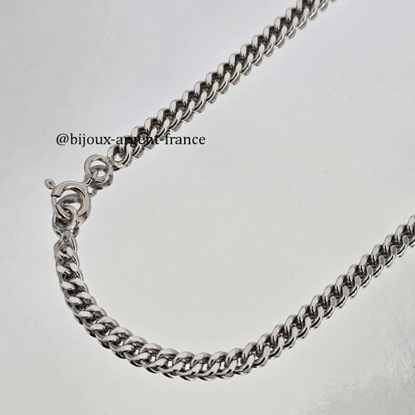 Chaîne argent massif rhodié homme gourmette 3 mm de large, disponible de 45 à 80 cm de longueur.
