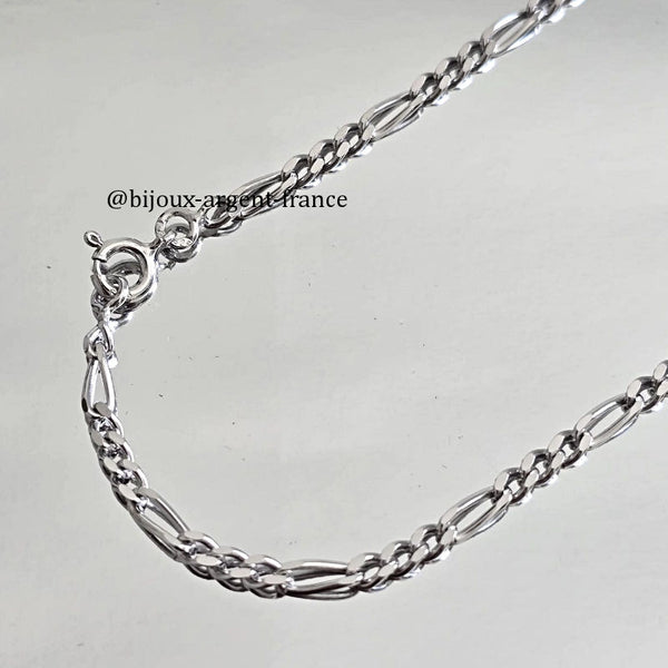 Chaîne argent rhodié Homme, Figaro 2.5mm, maille alternée disponible de 45 à 60 cm. Fabrication Française.