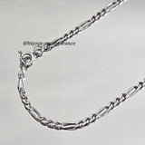 Chaîne argent rhodié Homme, Figaro 2.5mm, maille alternée disponible de 45 à 60 cm. Fabrication Française.