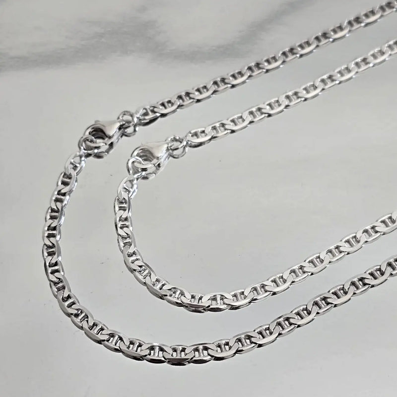 Chaîne homme en Argent, maille d'ancre marine plate 3 mm de large pour pendentif.