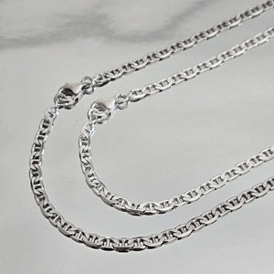 Chaîne homme en Argent, maille d'ancre marine plate 3 mm de large pour pendentif.