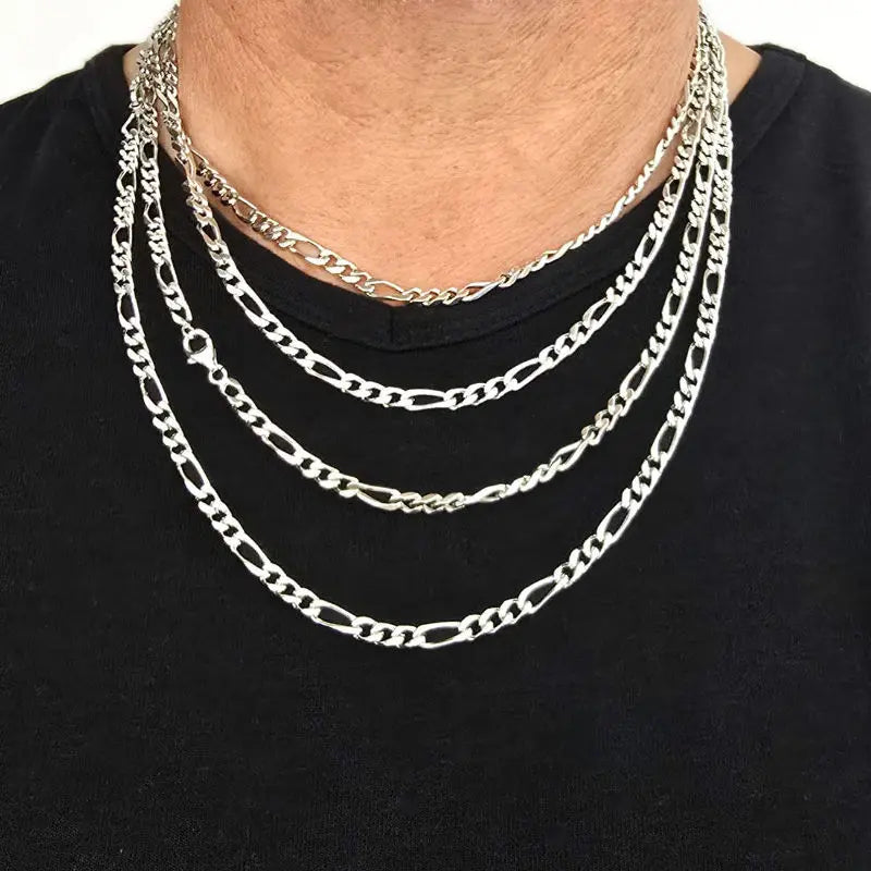 Chaine homme Argent massif, maille Figaro 4 mm de large fabriquée en France.