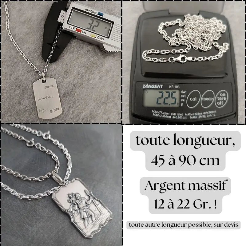Chaîne maille forçat Argent Homme, diamantée / limée, toute longueur jusque 90 cm.