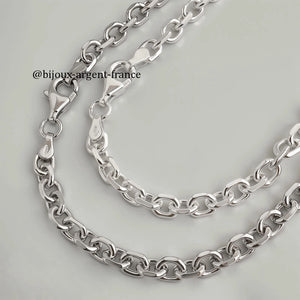 Chaîne maille forçat 5.2 mm en argent massif, finition brillante, bijou pour homme élégant et robuste, disponible avec option rhodiée.