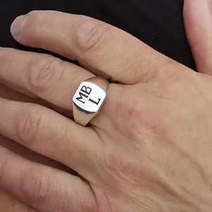 Chevalière en Argent pour Homme, 3 initiales, dans toutes les tailles du 52 au 80.