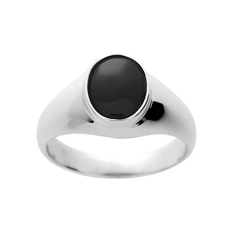 Chevalière onyx homme, pierre naturelle de 8x10mm sur argent massif.