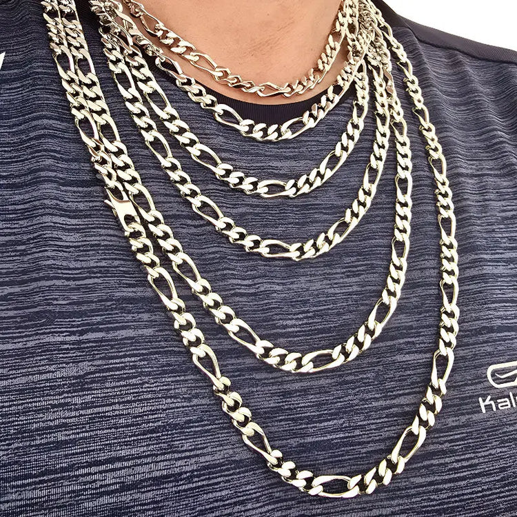 Collier Homme Argent Massif - Maille Figaro 7mm - 45 à 80cm (Poids 50 à 90g)