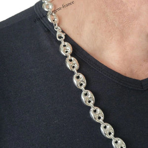 Collier argent homme, grain de café 14 x 18 mm option rhodié.