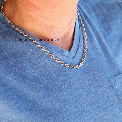Collier Homme Argent 925 (20-29g) - Grain de café 8x10 mm - 45 à 60cm - option rhodié