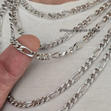 Collier argent hommes, maille Figaro 5 mm de large, disponible également en Argent rhodié et jusque 80 cm.