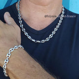 Collier argent hommes, graine de café 10 x 12 mm option rhodié, disponible de 45 à 60 cm de longueur. Fabrication Française.