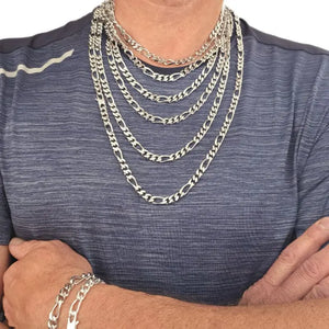 Collier argent hommes, maille Figaro 7 mm de large disponible jusque 80 cm de longueur et plus sur demande.