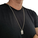 collier homme argent avec pendentif épi de blé, plaque personnalisable et longueur au choix jusque 80 cm.