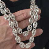 Collier grain de café argent 925 14x18 mm disponible jusque 80 cm de longueur.