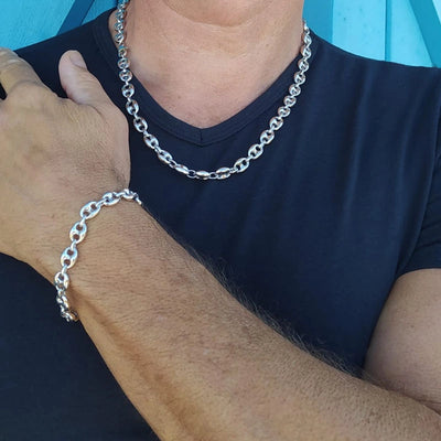 Collier Argent Homme 45 à 60cm - Grain de Café 10x12mm - option rhodié