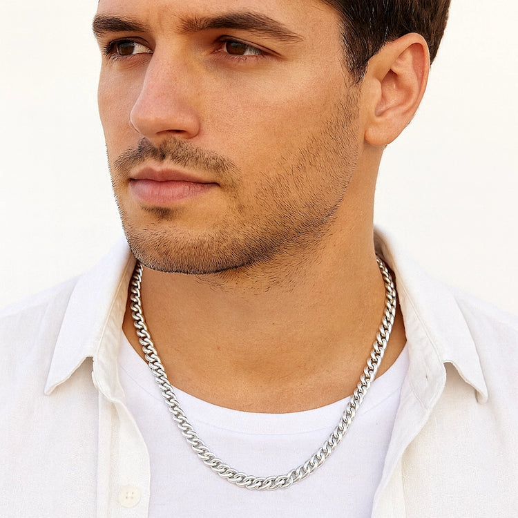 Collier Homme Argent Massif - Maille Gourmette Ronde 7mm - 45 à 70cm (Poids 55 à 100g)