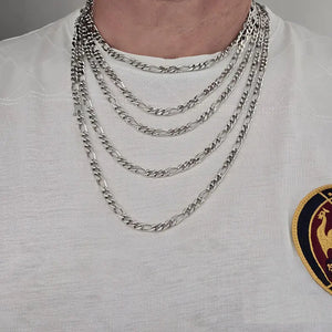 Collier homme argent massif, maille figaro 5 mm de large disponible jusque 80 cm