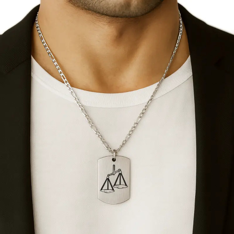 Collier, signe astrologique Balance pour Hommes, en Argent massif, personnalisable.