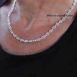 Collier argent 925 option rhodié, maille grain de café 6 x 8 mm disponible de 45 à 60 cm.