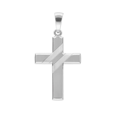 Pendentif Croix Homme Argent 925 Rhodié (4,5 cm) - Finition diagonales - Personnalisable